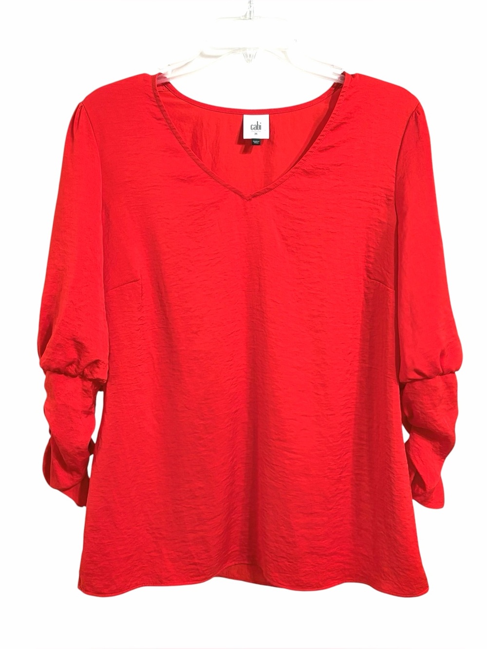 Cabi Aurora 5709 Ruched Sleeve Blouse Womens M Red Elevated Basic Lightweight